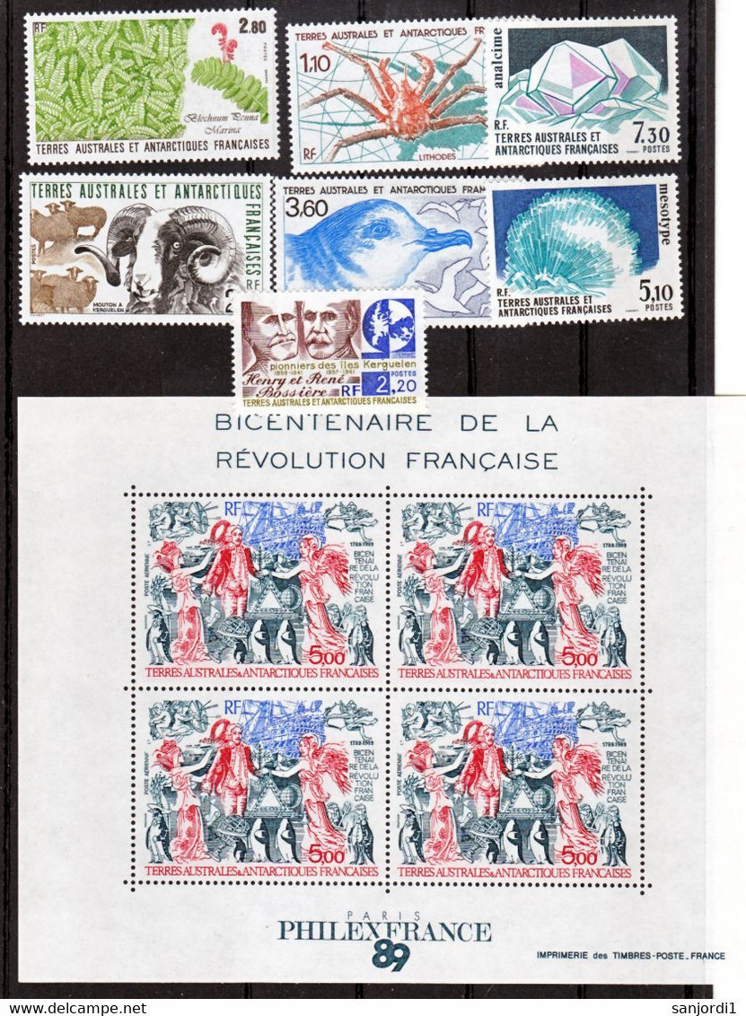 TAAF 1989 Année Complète Poste , BF,  PA  Neuf ** MNH Sin Charmela Valeur Faciale 18.3 - Komplette Jahrgänge