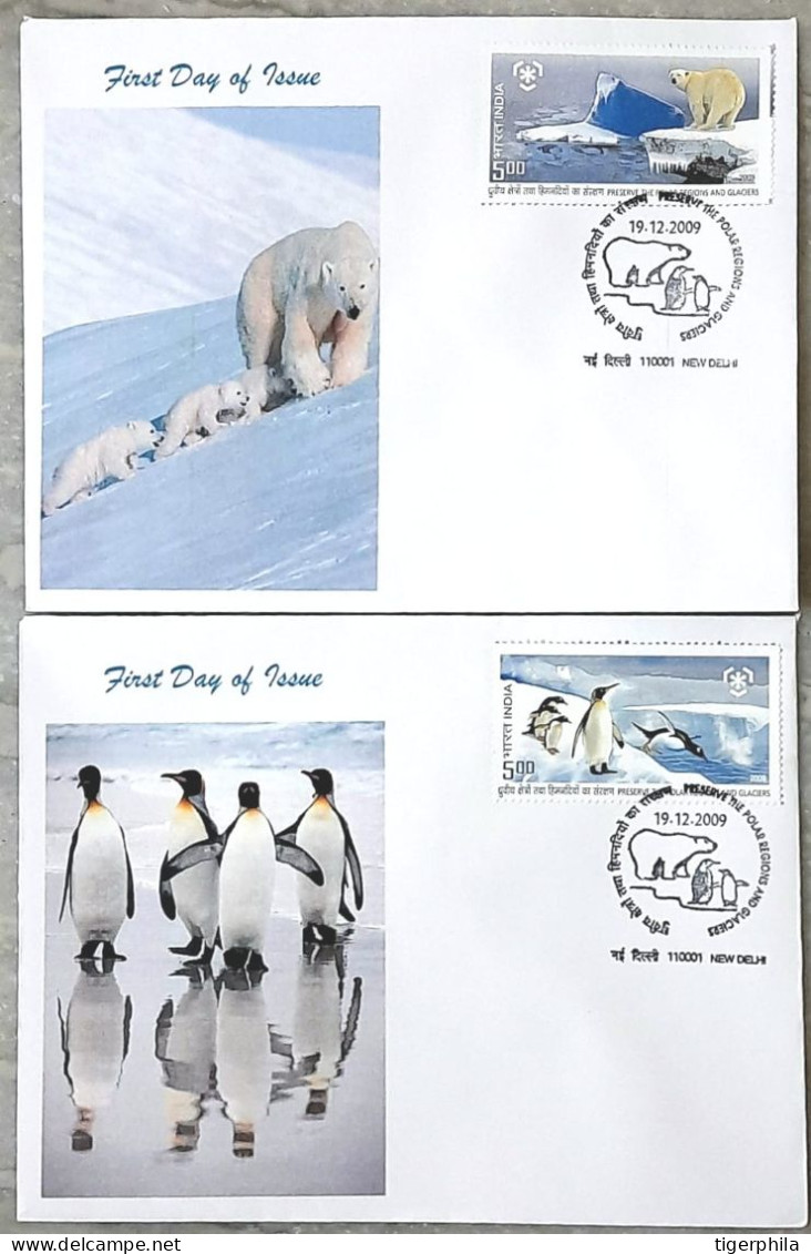 INDIA 2009 Polar Regions  Pvt Cachet COMPLETE SET On 2 FDC - Lettres & Documents