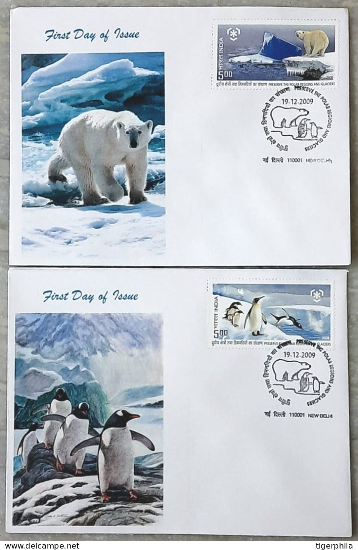 INDIA 2009 Polar Regions  Pvt Cachet COMPLETE SET On 2 FDC - Covers & Documents