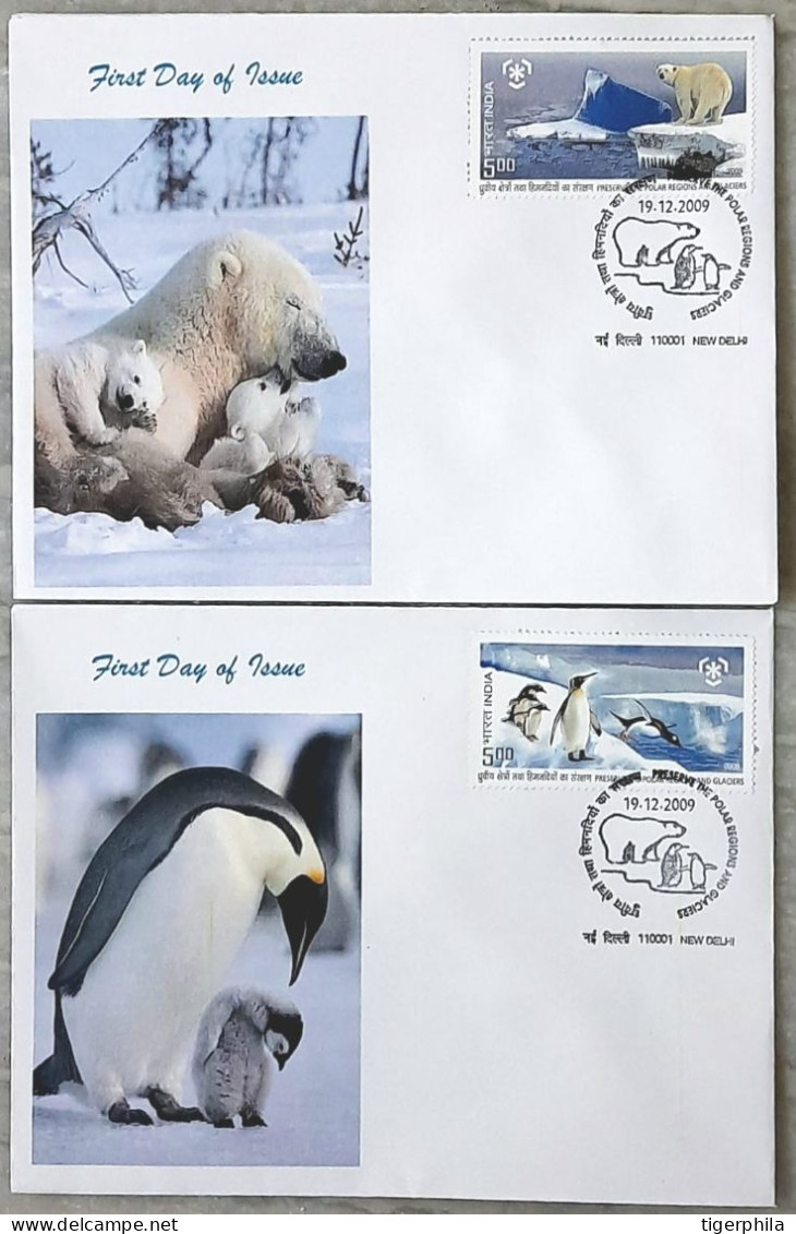 INDIA 2009 Polar Regions  Pvt Cachet COMPLETE SET On 2 FDC - Covers & Documents