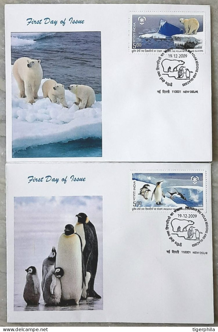 INDIA 2009 Polar Regions  Pvt Cachet COMPLETE SET On 2 FDC - Covers & Documents