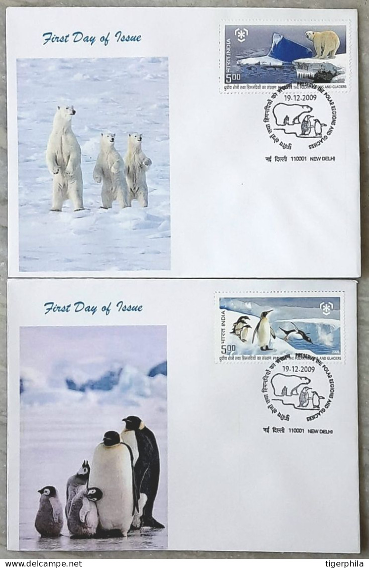 INDIA 2009 Polar Regions  Pvt Cachet COMPLETE SET On 2 FDC - Lettres & Documents