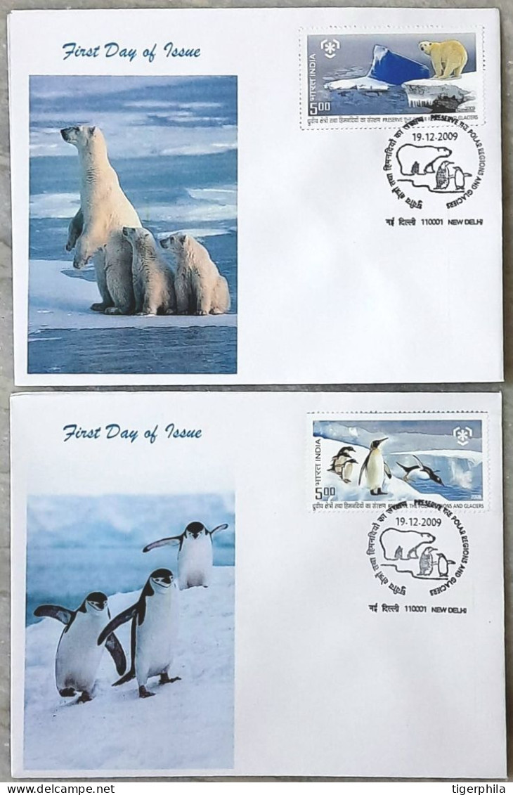 INDIA 2009 Polar Regions  Pvt Cachet COMPLETE SET On 2 FDC - Cartas & Documentos