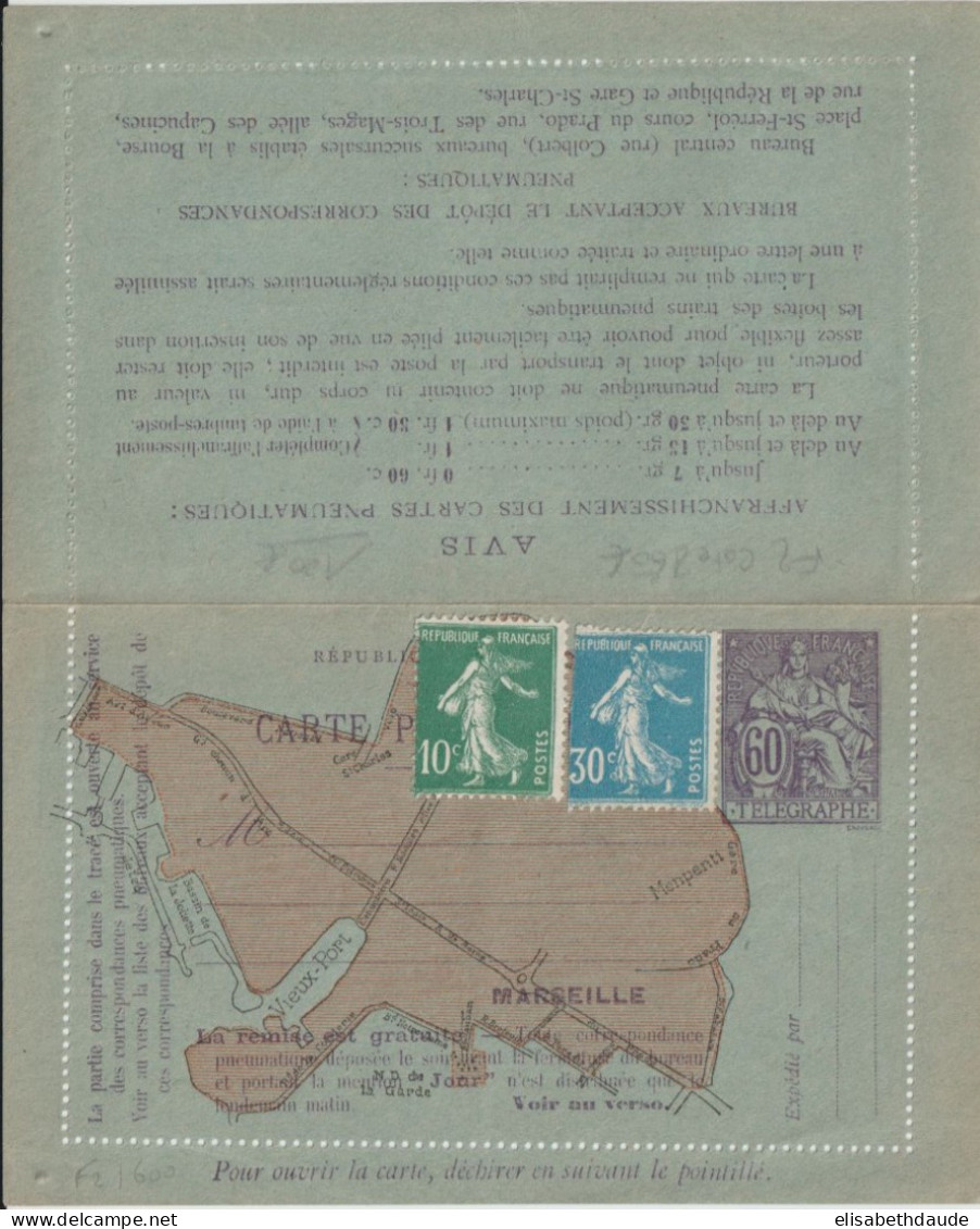 1921 - CHAPLAIN - CARTE-LETTRE PNEUMATIQUE DE MARSEILLE ! - COTE 2005 = 250 EUR. - Pneumatiques