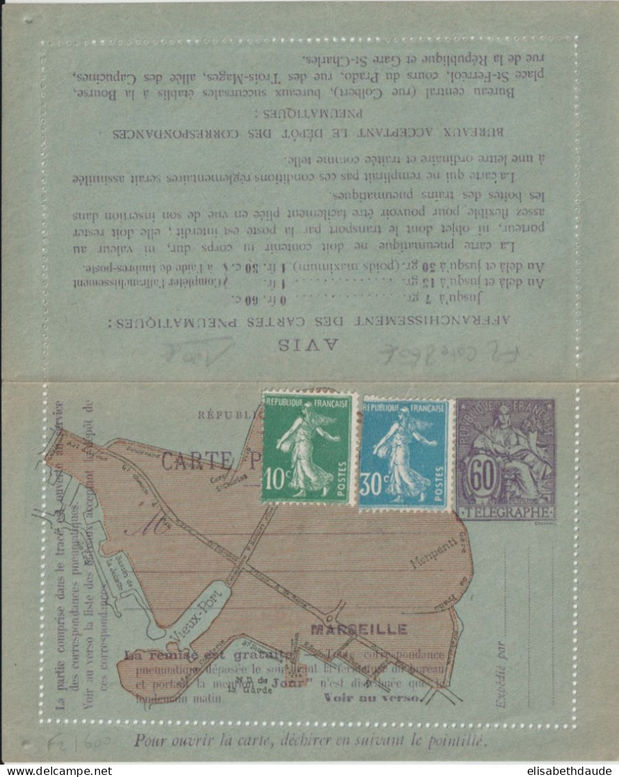 1921 - CHAPLAIN - CARTE-LETTRE PNEUMATIQUE DE MARSEILLE ! - COTE 2005 = 250 EUR. - Pneumatische Post