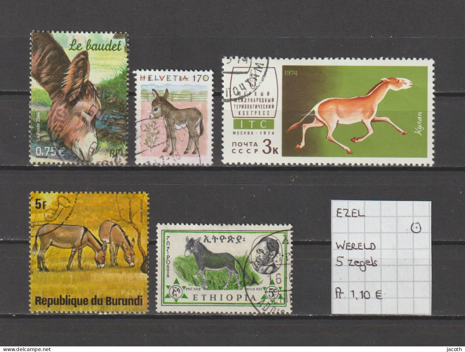 (TJ) Zoogdieren - Ezel - Wereld 5 Zegels (gest./obl./used) - Ezels