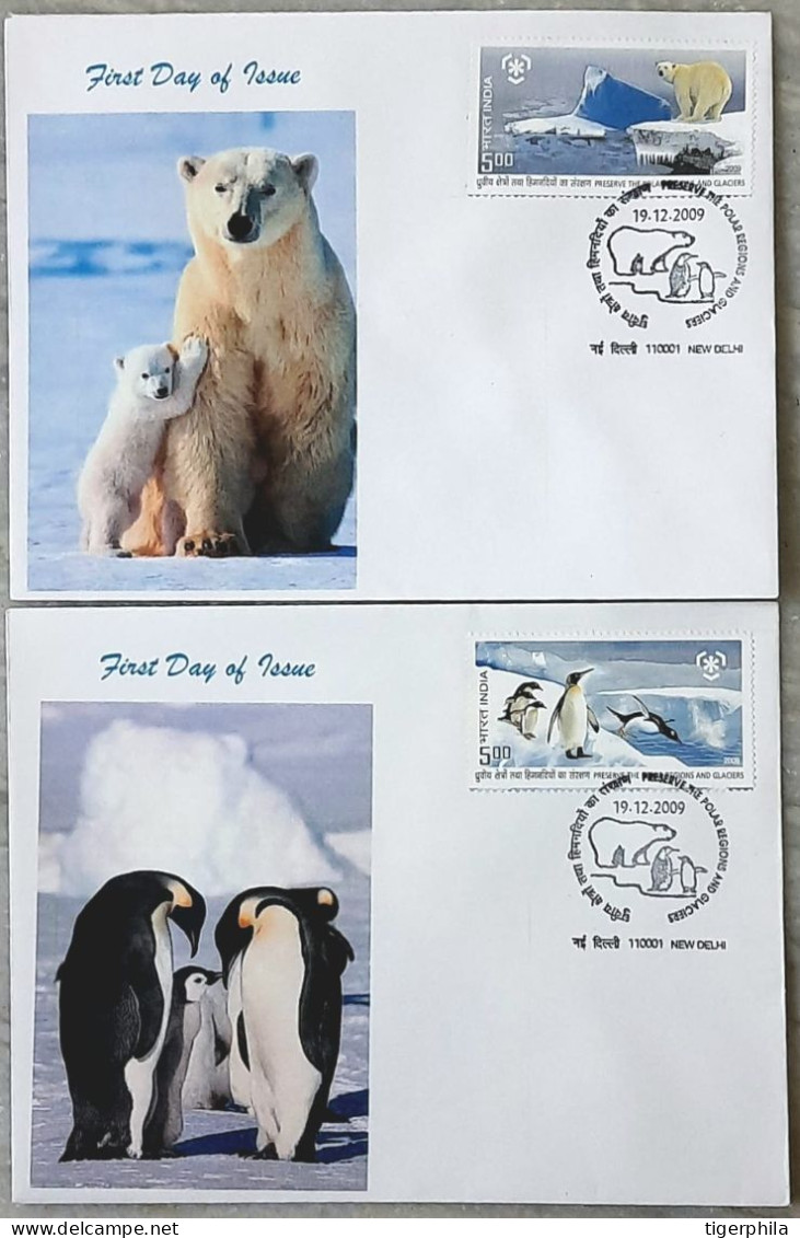 INDIA 2009 Polar Regions  Pvt Cachet COMPLETE SET On 2 FDC - Covers & Documents