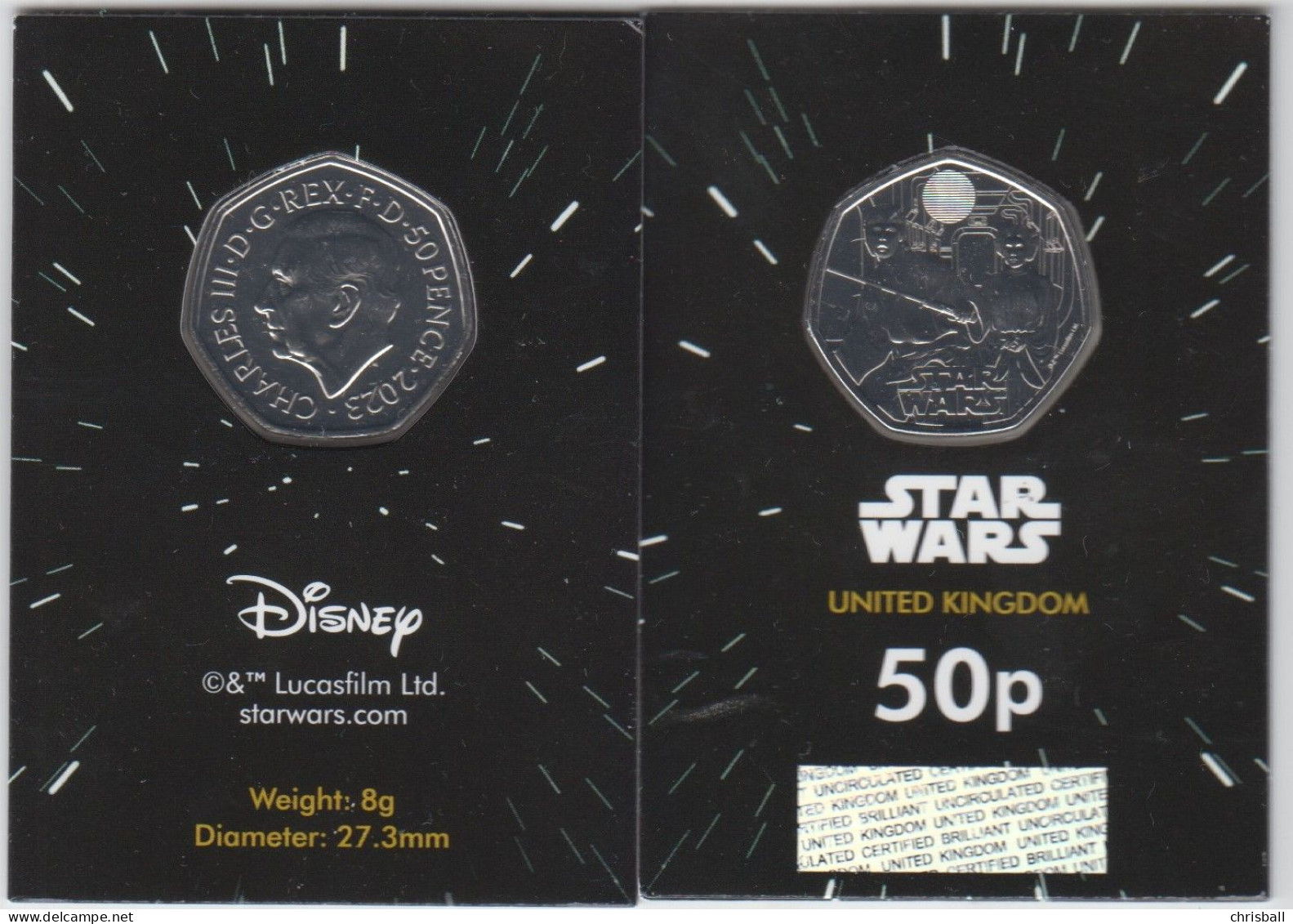 Great Britain UK 2023 50p Coin, Star Wars Luke & Leia Bunc - 50 Pence