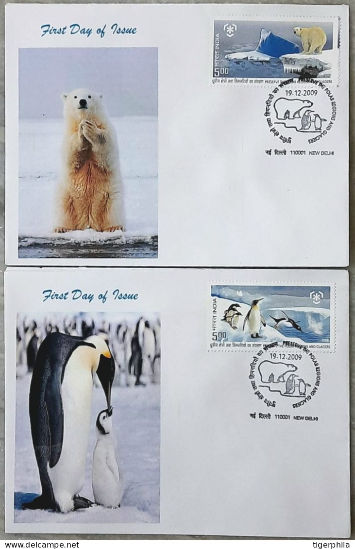 INDIA 2009 Polar Regions  Pvt Cachet COMPLETE SET On 2 FDC - Briefe U. Dokumente