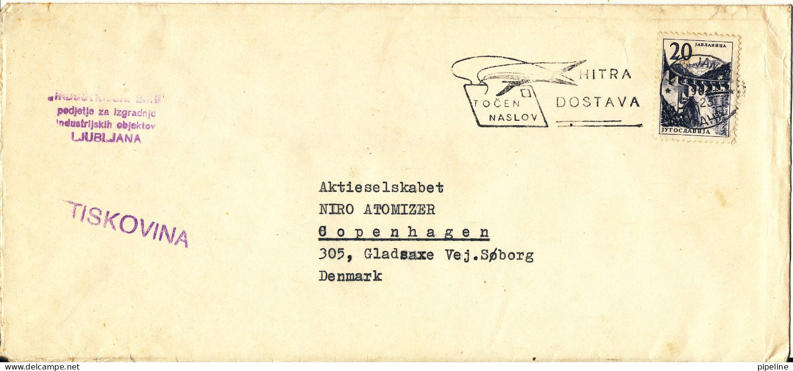 Yugoslvia Cover Sent To Denmark Single Franked - Brieven En Documenten