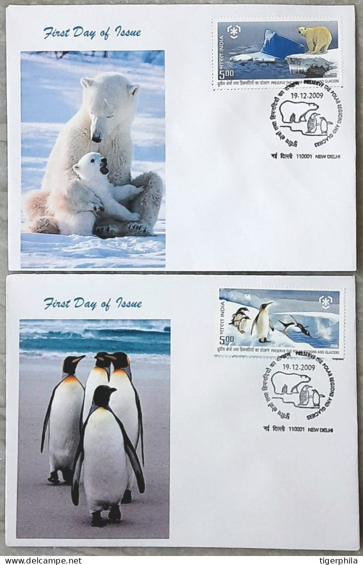 INDIA 2009 Polar Regions  Pvt Cachet COMPLETE SET On 2 FDC - Lettres & Documents