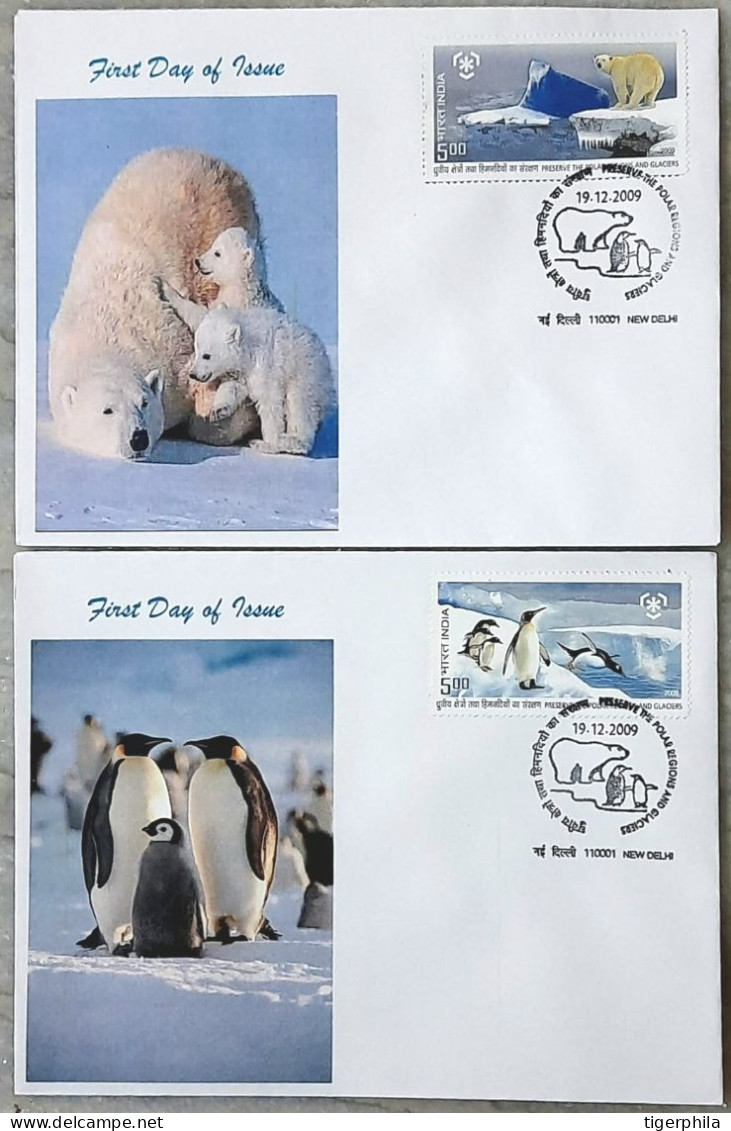 INDIA 2009 Polar Regions  Pvt Cachet COMPLETE SET On 2 FDC - Briefe U. Dokumente