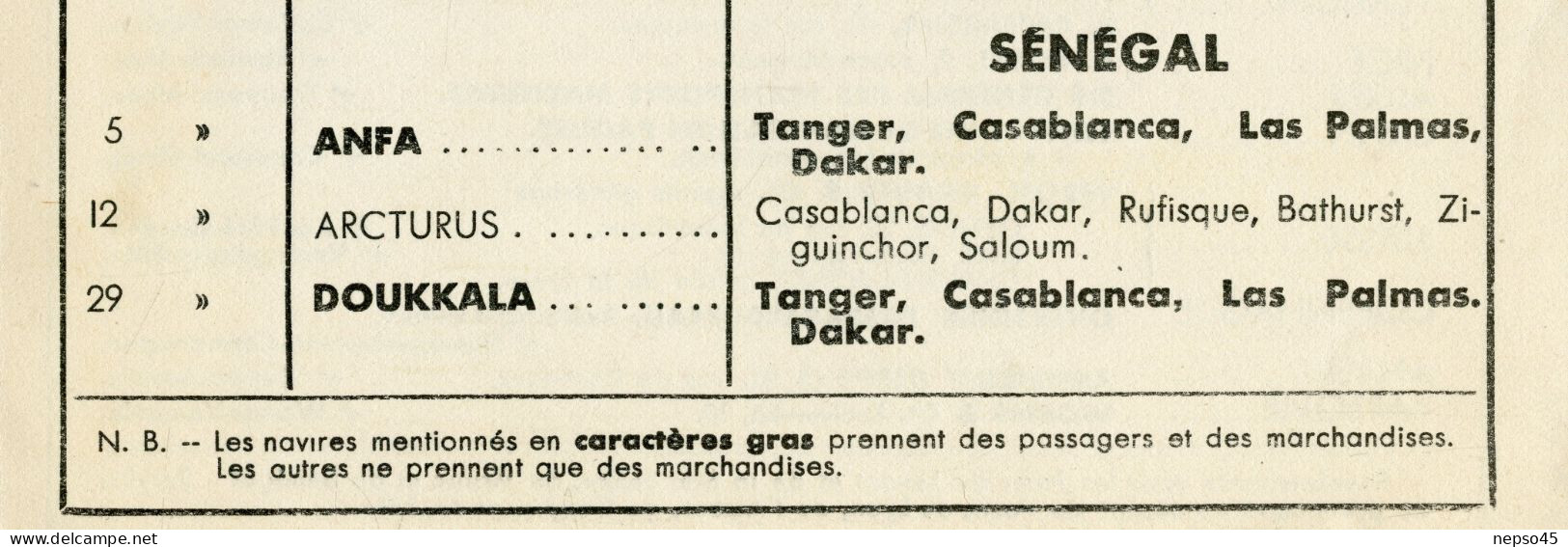 Compagnie de Navigation Paquet.Septembre 1934 Horaires Passagers Marchandises.