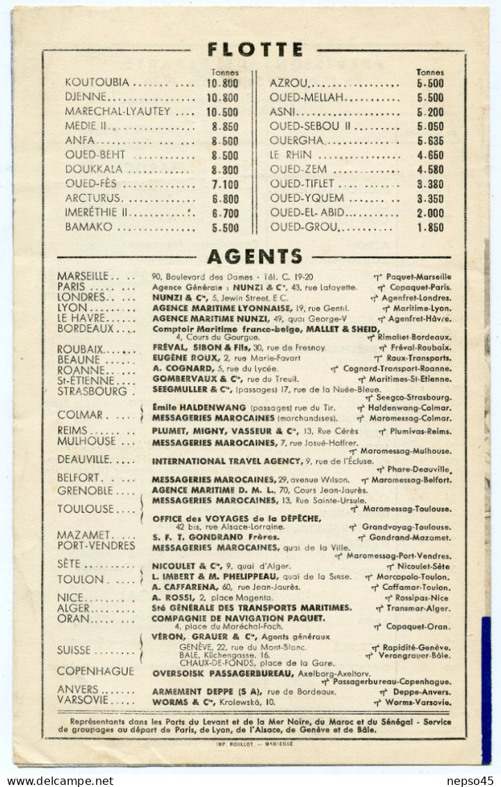 Compagnie de Navigation Paquet.Septembre 1934 Horaires Passagers Marchandises.