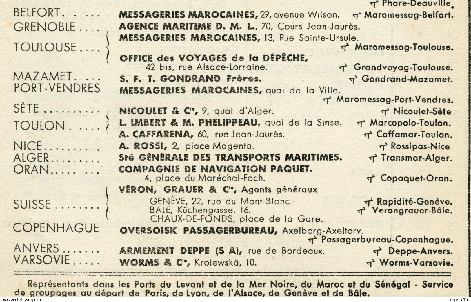 Compagnie de Navigation Paquet.Septembre 1934 Horaires Passagers Marchandises.