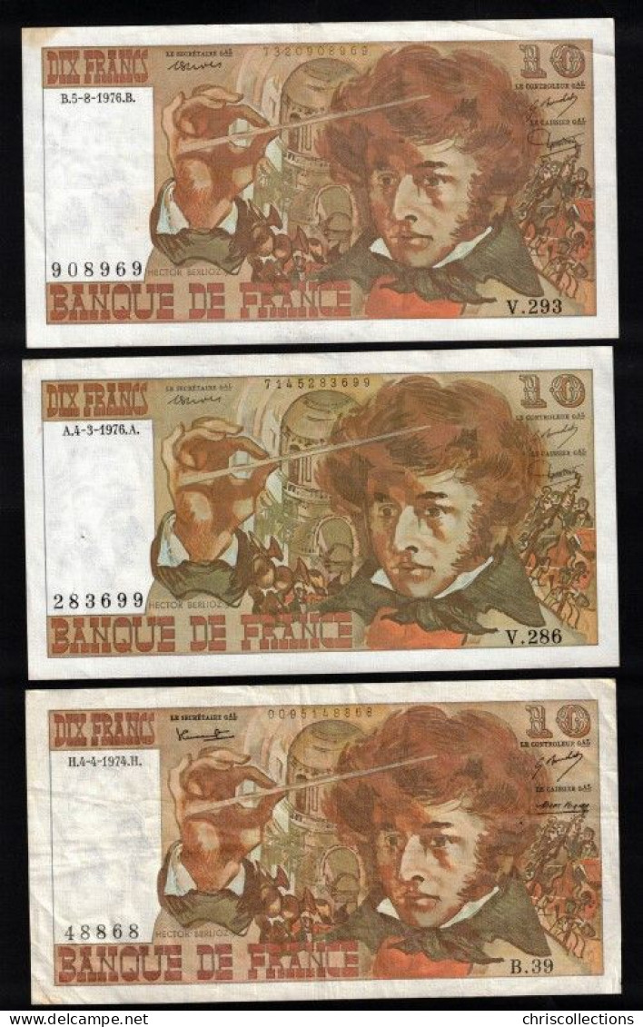 FRANCE -  Lot De 3 Billets Différents 10 Francs BERLIOZ - 10 F 1972-1978 ''Berlioz''