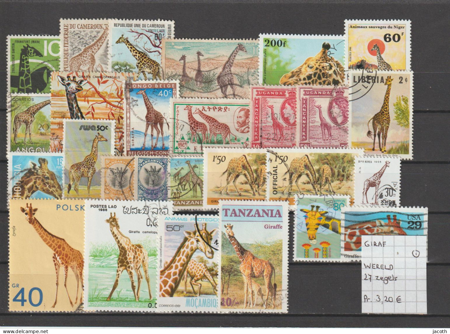 (TJ) Zoogdieren - Giraf - Wereld 27 Zegels (gest./obl./used) - Giraffes