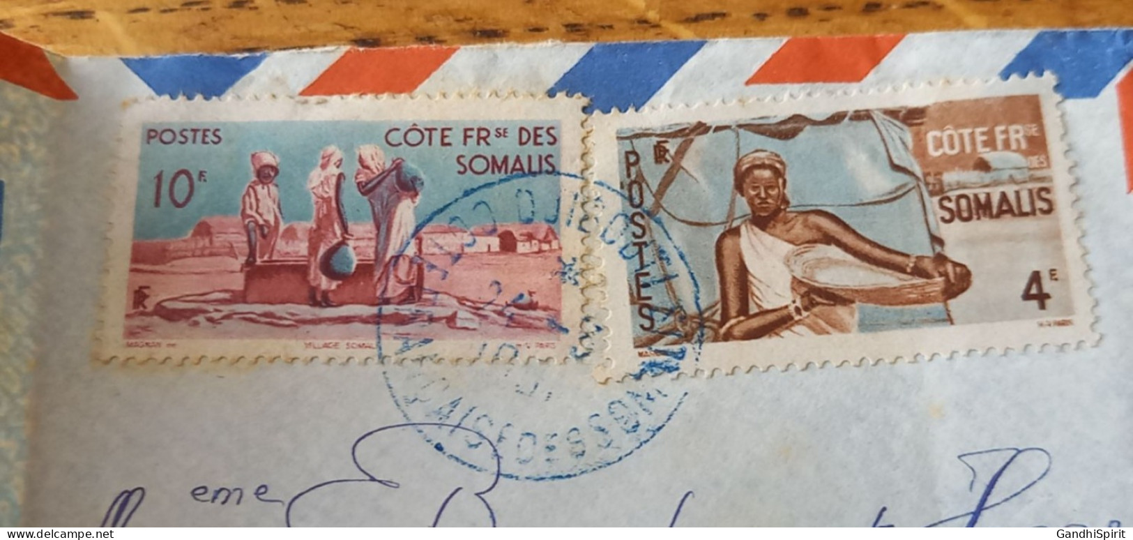 24.03.1951 Par Avion Pour Villemoiron En Othe - TAD Bleu Djibouti Cote Française Des Somalis - Lettres & Documents