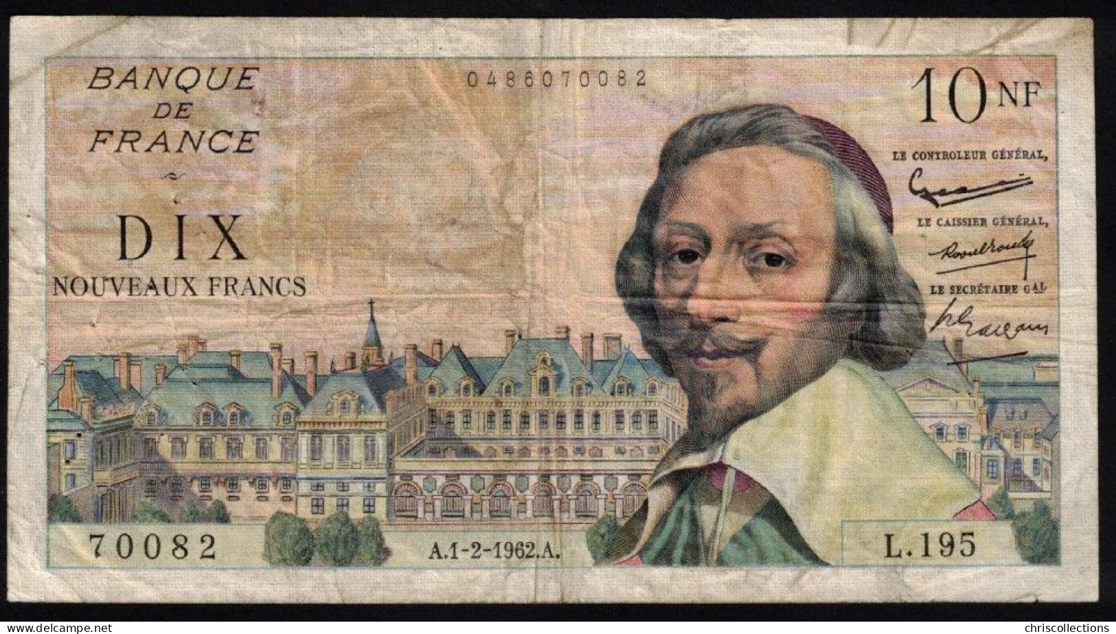 FRANCE -  10 Nouveaux Francs RICHELIEU - 1.2.1962 - Alphabet L.195 - N° Du Billet : 70082 - F :  57/17 - TB - 10 NF 1959-1963 ''Richelieu''