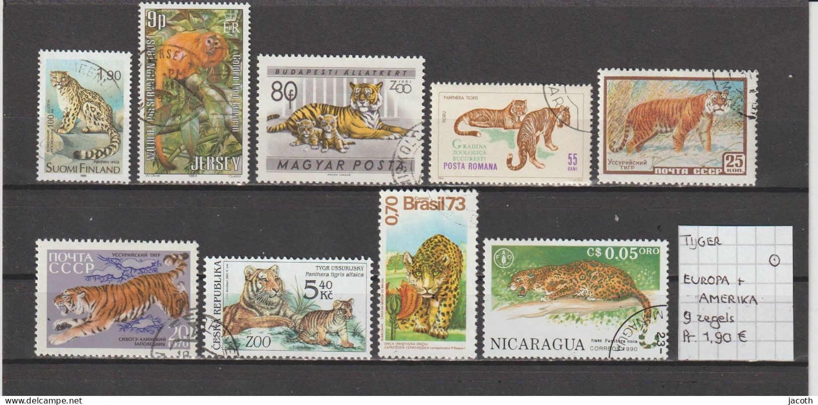 (TJ) Zoogdieren - Katachtigen - Panter & Tijger - Europa & Amerika 9 Zegels (gest./obl./used) - Otros & Sin Clasificación