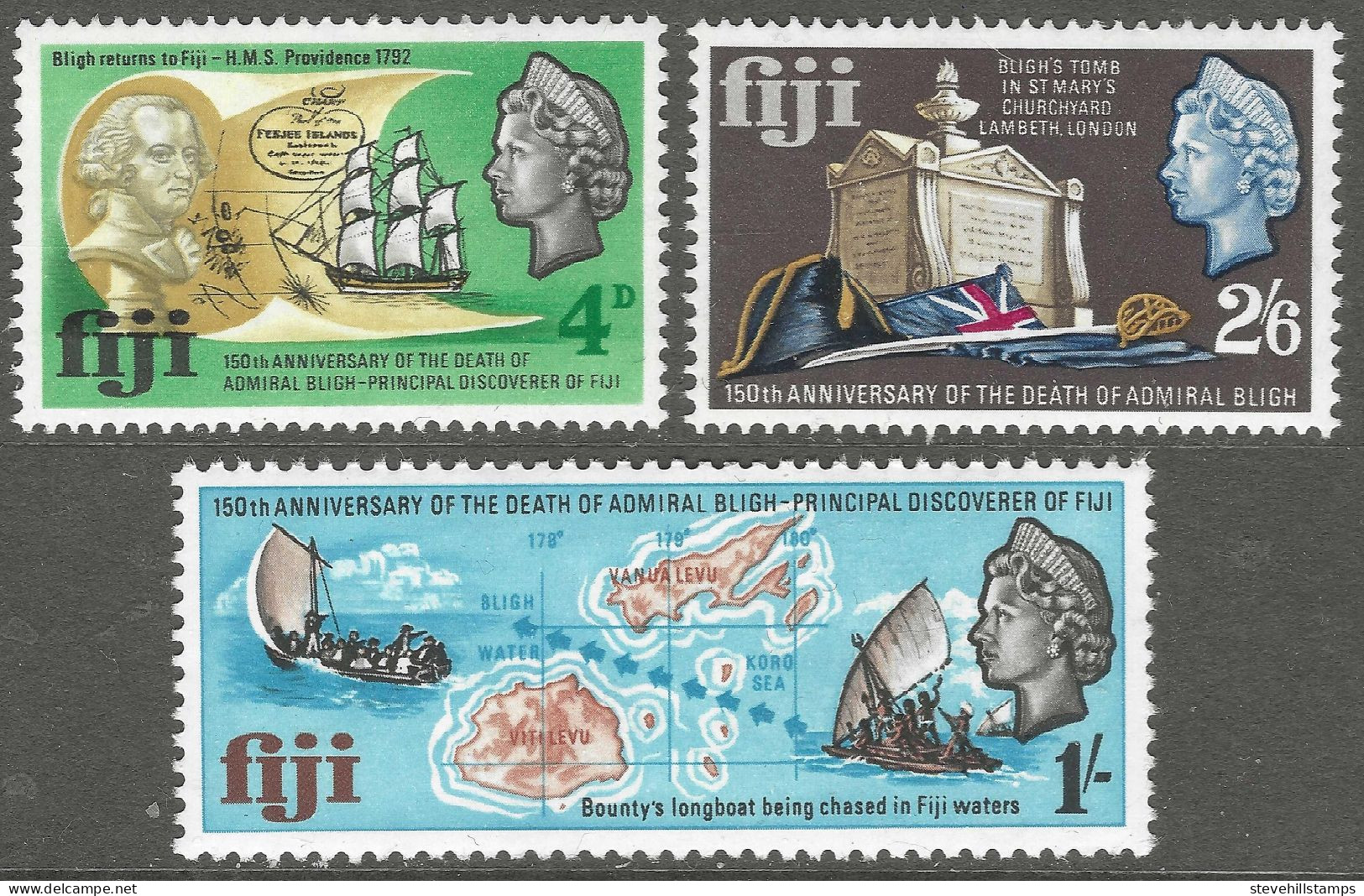 Fiji. 1967 150th Death Anniversary Of Admiral Bligh. MH Complete Set. SG 364-366 - Fiji (...-1970)