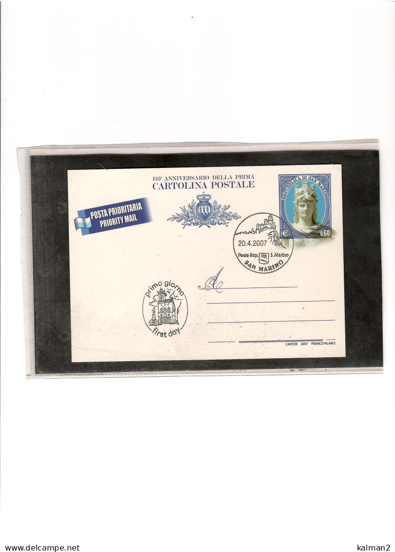 TEM18845  -  SAN MARINO  20.4.2007/    FDC CAT.FILAGRANO C.87 - POSTA PRIORITARIA - Entiers Postaux