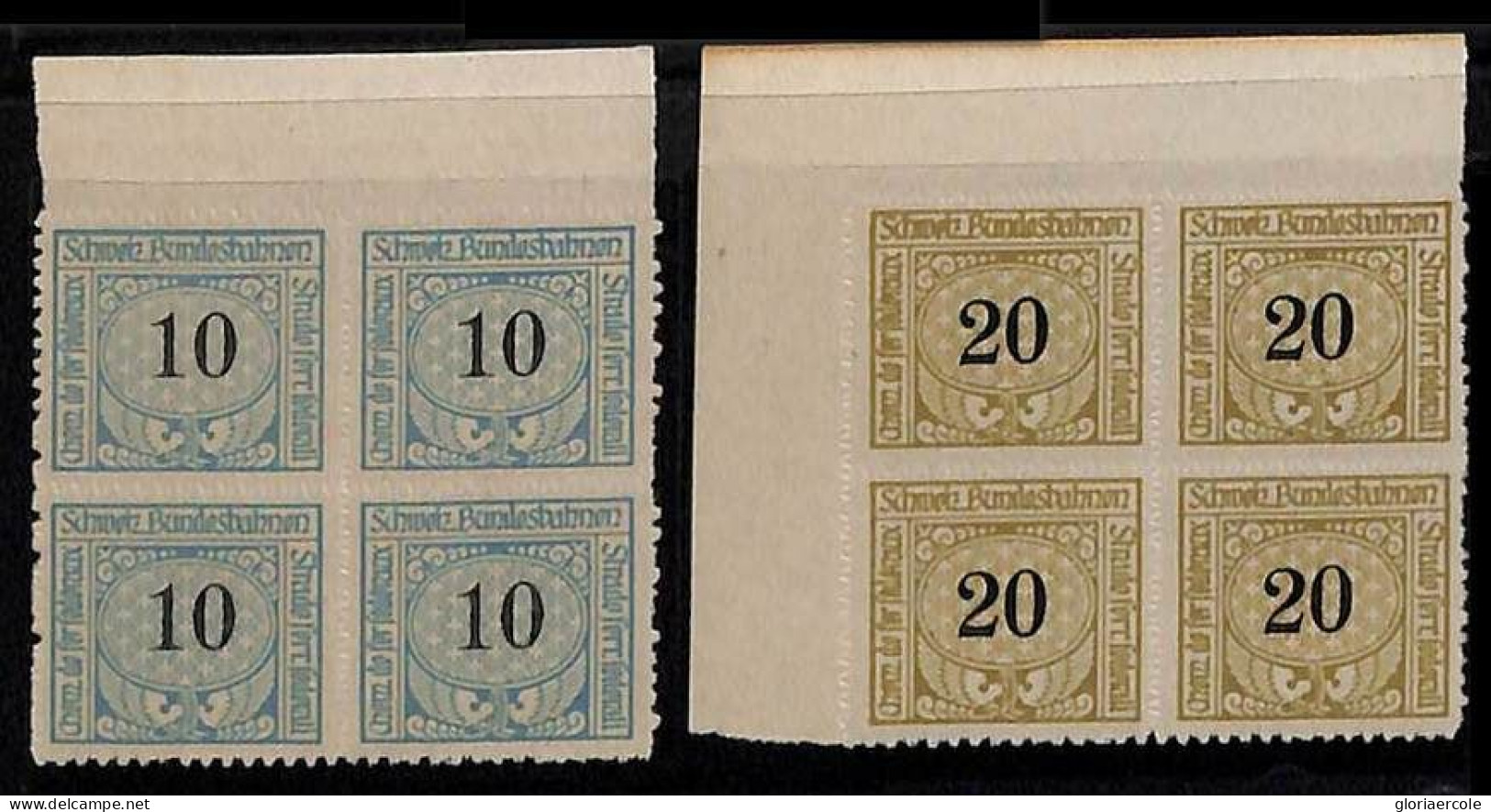 ZA0141c - SWITZERLAND - SBHV # 2/3 Blocks 4  RAILWAY SERVICE STAMPS Mint MNH - - Railway