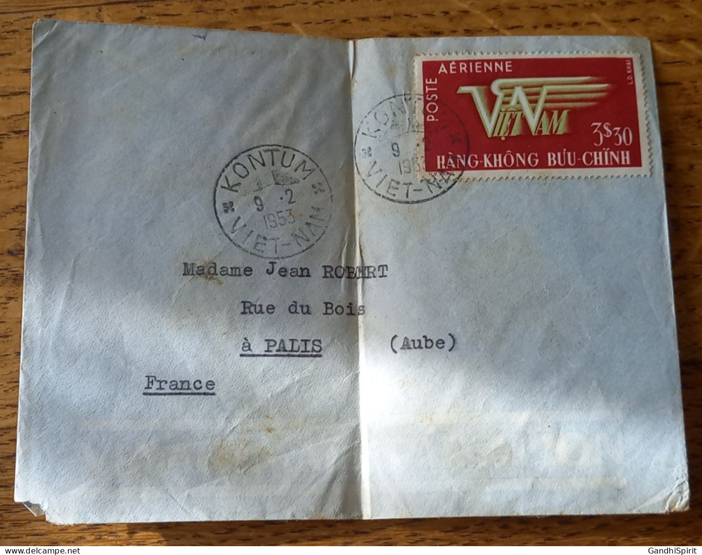 Par Avion, TP Poste Aérienne TAD Kontum, Viet Nam 09.02.1953 Palis PMS Population Montagnardes Du Sud Indochinois, SIPEA - Storia Postale