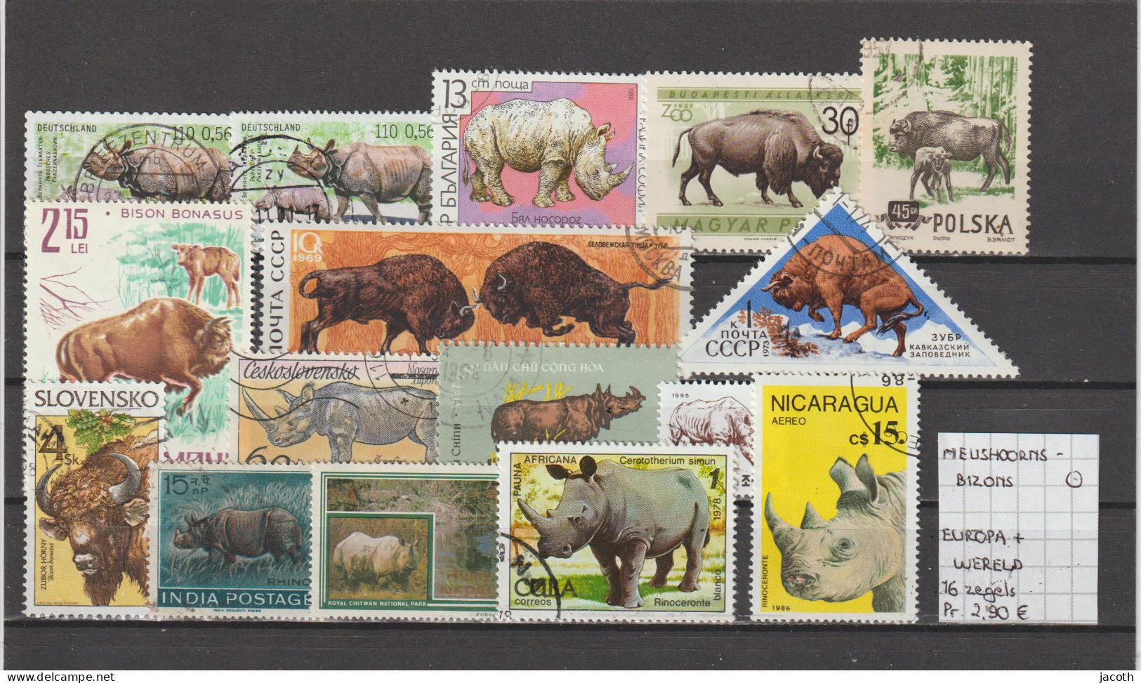 (TJ) Zoogdieren - Neushoorn & Bizon - Europa & Wereld 16 Zegels (gest./obl./used) - Neushoorn