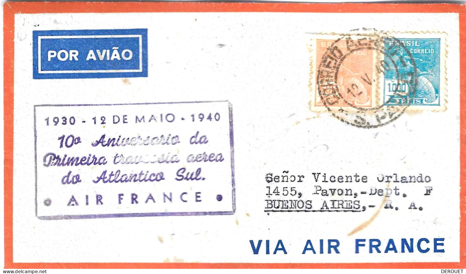 Ligne Mermoz - 12 05 1940 : 10° Ann. De La Première Traversée Atlantique Sud - Luchtpost (private Maatschappijen)