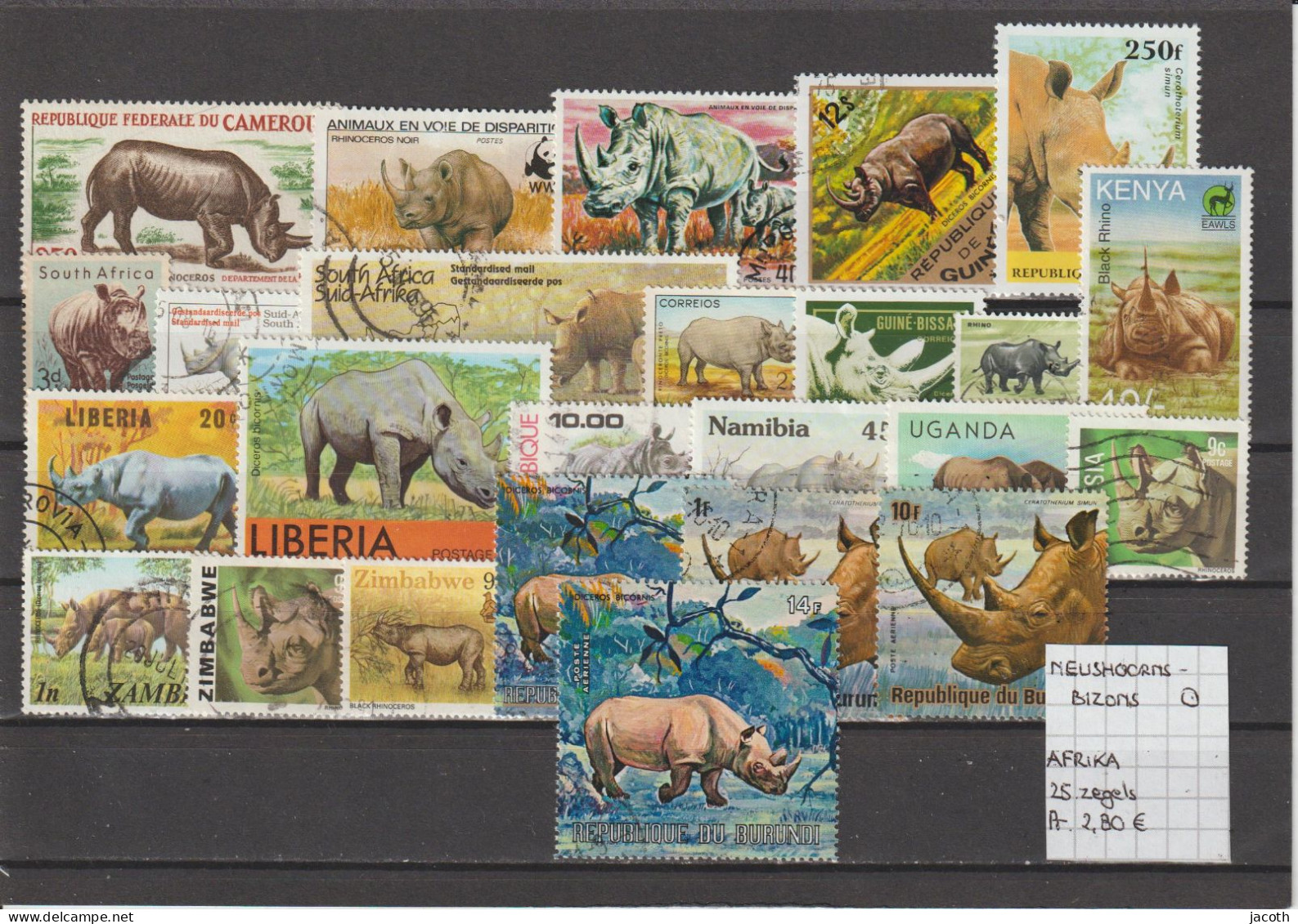 (TJ) Zoogdieren - Neushoorn & Bizon - Afrika 25 Zegels (gest./obl./used) - Rhinocéros