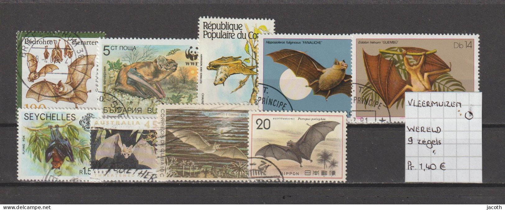 (TJ) Zoogdieren - Vleermuizen - Wereld 9 Zegels (gest./obl./used) - Bats