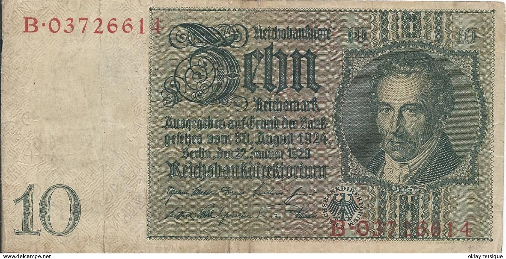 10 Mark 1929 Allemagne Ddr - Other & Unclassified