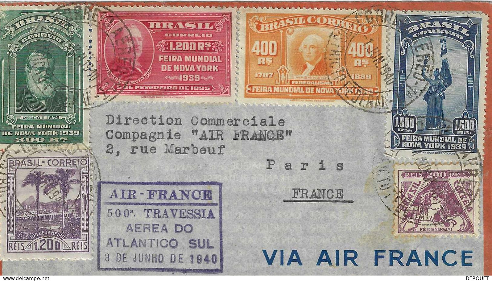 Ligne Mermoz, Période Aéropostale - 01/06/1940 500° Traversée De L'Atlantique Sud - Poste Aérienne (Compagnies Privées)