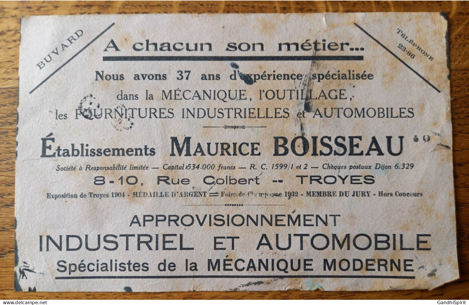 Buvard - Troyes, Approvisionnement Industriel & Automobile, Mécanique, Etablissements Maurice Boisseau, Rue Colbert - Macchina