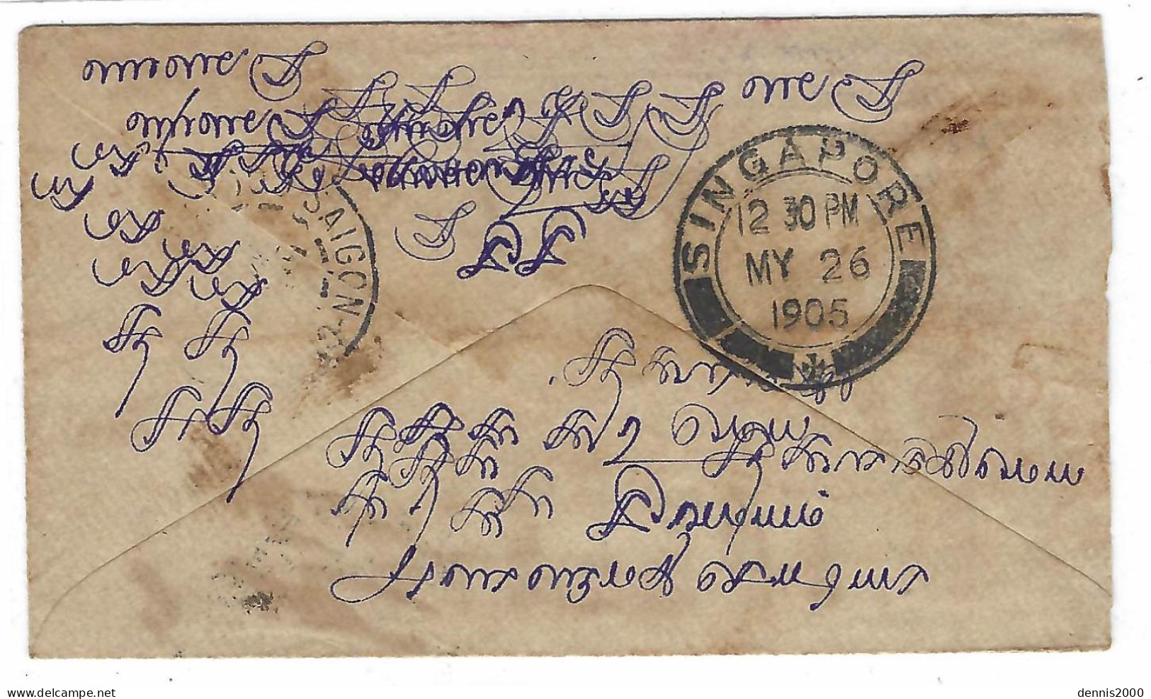 1905 - Enveloppe E P Half Anna Des Indes Pour Saïgon TAXE  40 C  N°10  SEUL - Au Dos, Transit Singapore - Autres & Non Classés