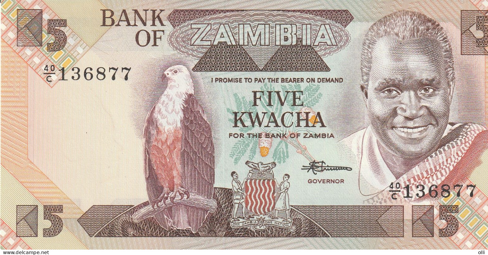 Zambia 5 Kwacha  ND/1980-1988 P-25  UNC - Zambie