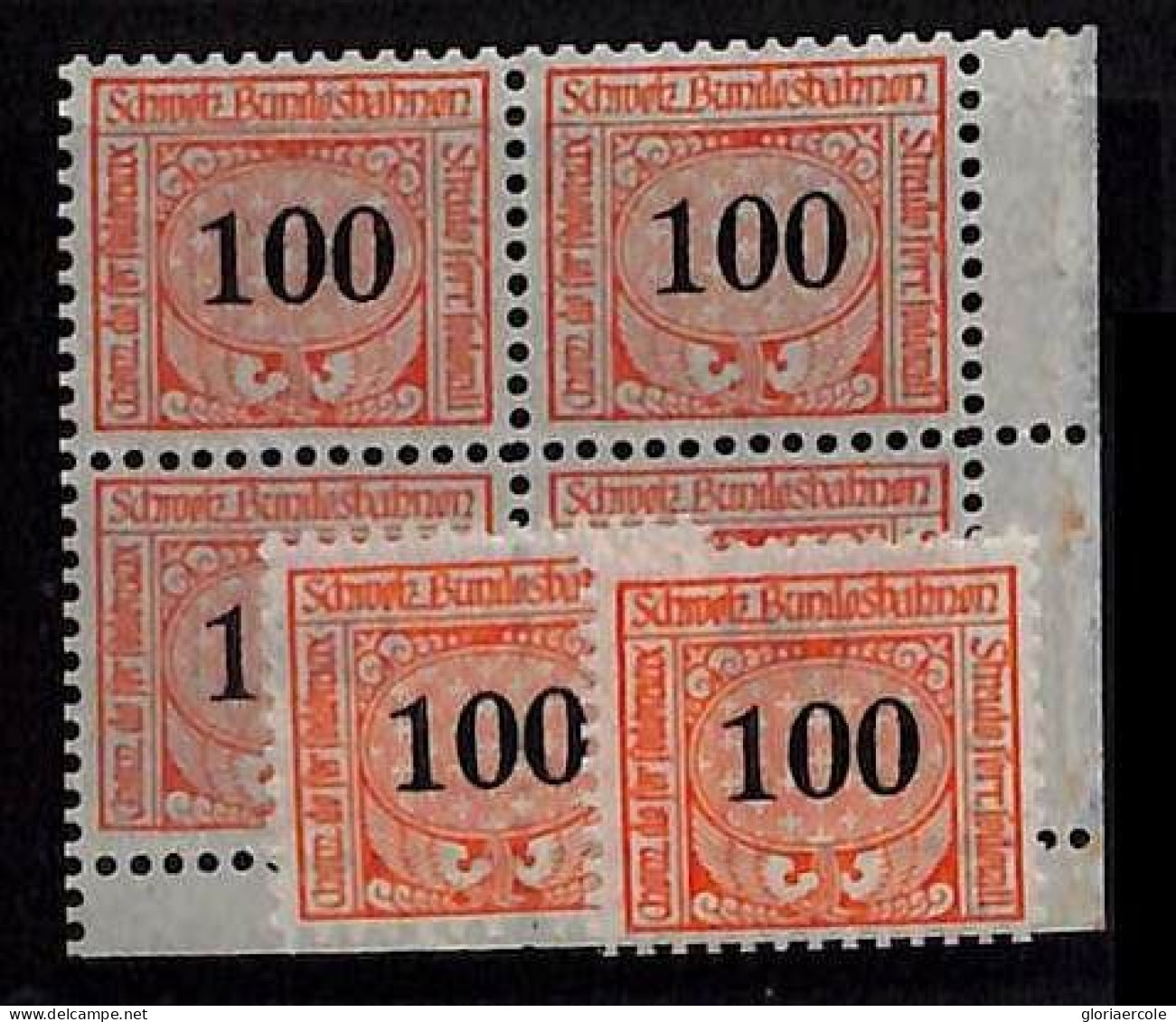 ZA0143c - SWITZERLAND - SBHV # 22C Block 4 +2 - RAILWAY SERVICE STAMPS Mint MNH - Railway