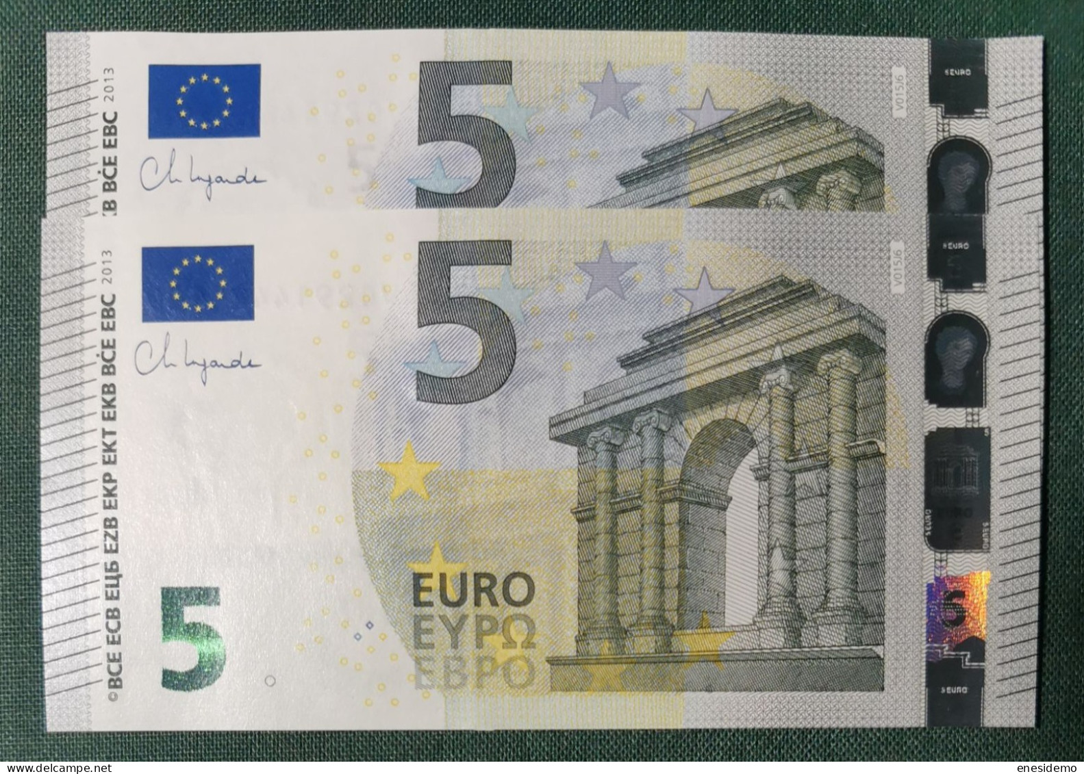 5 EURO SPAIN 2013 LAGARDE V015J6 VC LAST POSITION  CORRELATIVE COUPLE RADAR 2 UNC. SC FDS UNCIRCULATED PERFECT - 5 Euro