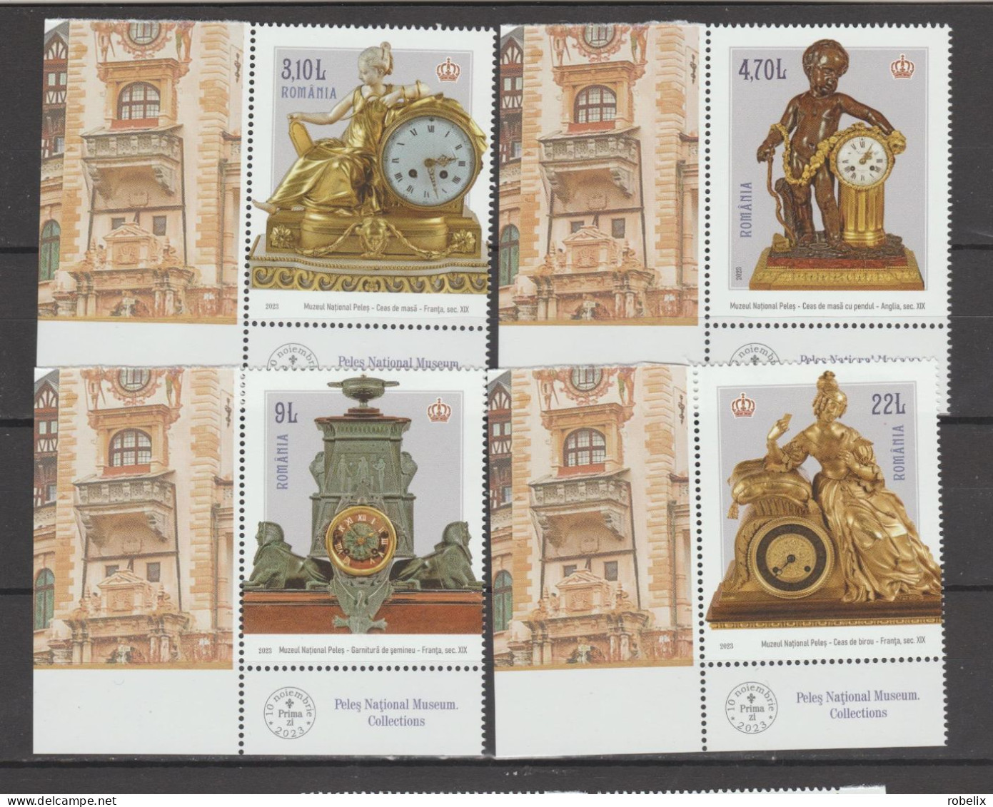 ROMANIA 2023  PELEȘ NATIONAL MUSEUM - COLLECTIONS - CLOCKS  Set Of 4 Stamps MNH** - Orologeria