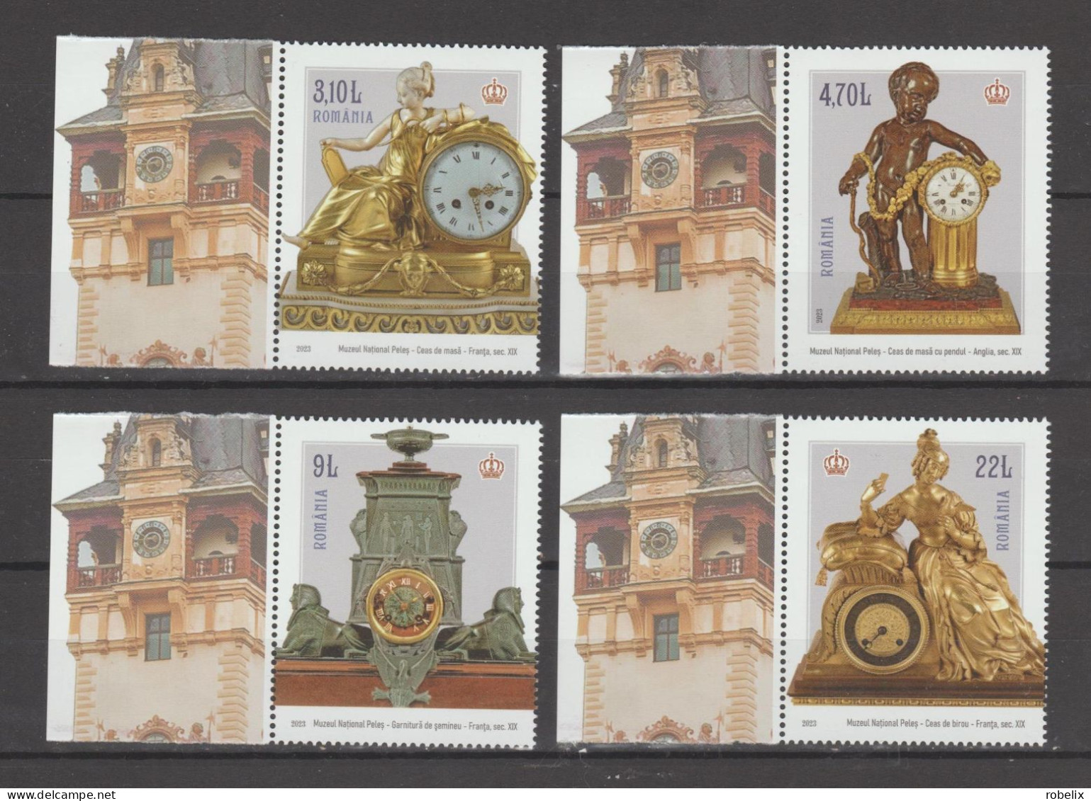 ROMANIA 2023  PELEȘ NATIONAL MUSEUM - COLLECTIONS - CLOCKS  Set Of 4 Stamps MNH** - Relojería