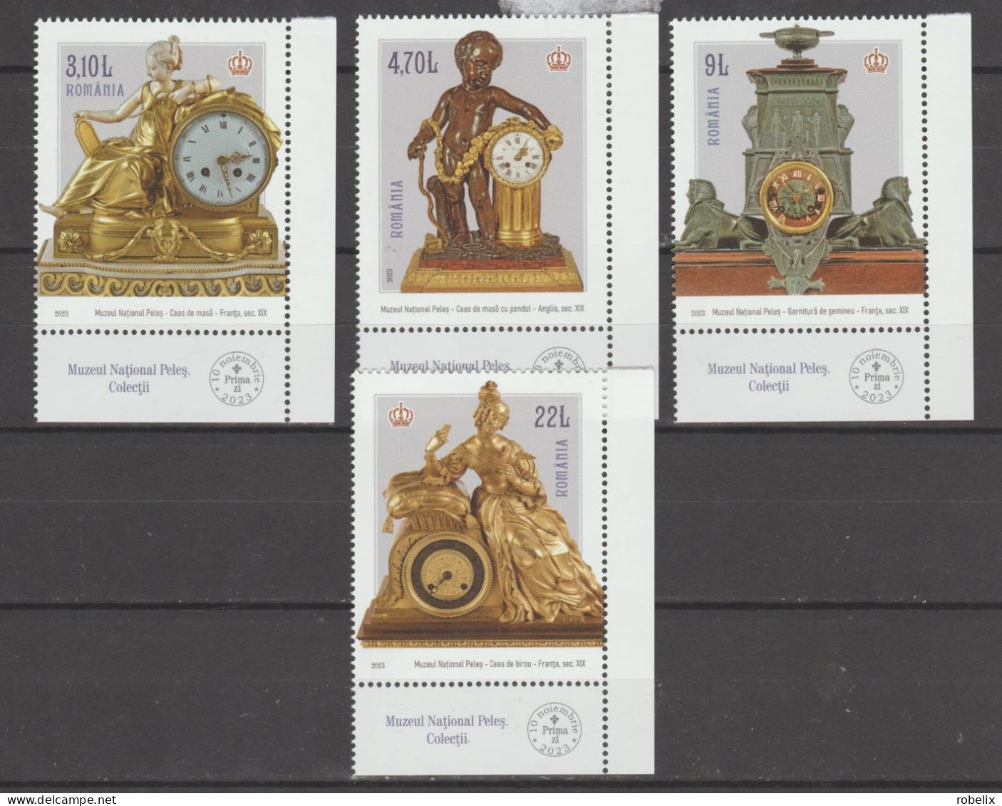 ROMANIA 2023  PELEȘ NATIONAL MUSEUM - COLLECTIONS - CLOCKS  Set Of 4 Stamps MNH** - Clocks