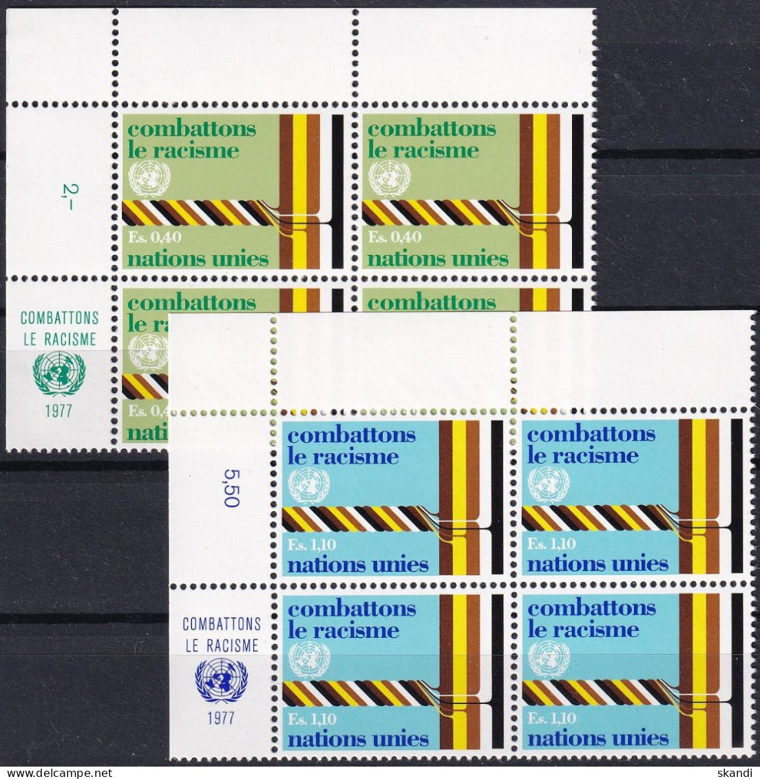 UNO GENF 1977 Mi-Nr. 68/69 Eckrand-Viererblocks ** MNH - Neufs