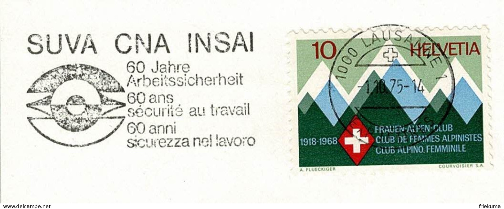 Schweiz / Helvetia 1975, Flaggenstempel SUVA Lausanne, Arbeitssicherheit / Sécurité Au Travail / Occupational Safety - Ongevallen & Veiligheid Op De Weg