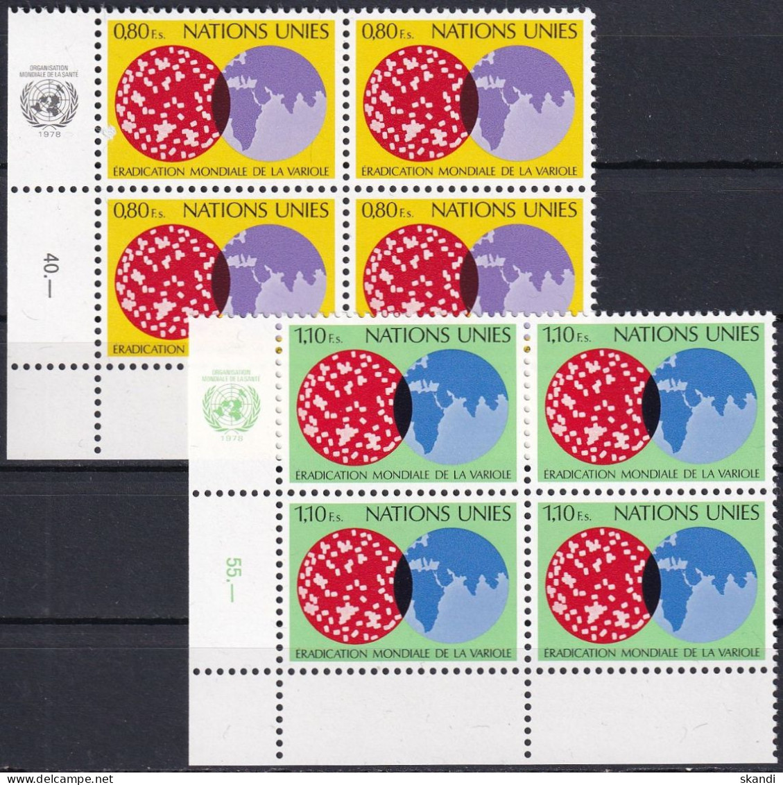 UNO GENF 1978 Mi-Nr. 73/74 Eckrand-Viererblocks ** MNH - Unused Stamps