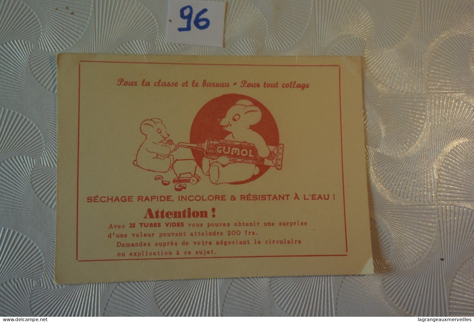 C96 Ancien Carton Publicitaire - Buvard -  La Colle GUMOL - Hidrocarburos