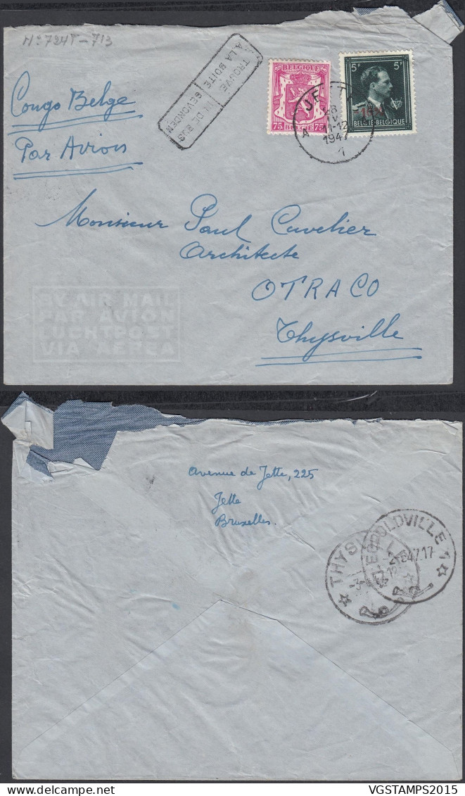 Belgique 1947 - Lettre Par Avion De Jette à Destination Thysville. Émission: -10%... (EB) DC-12192 - 1946 -10%