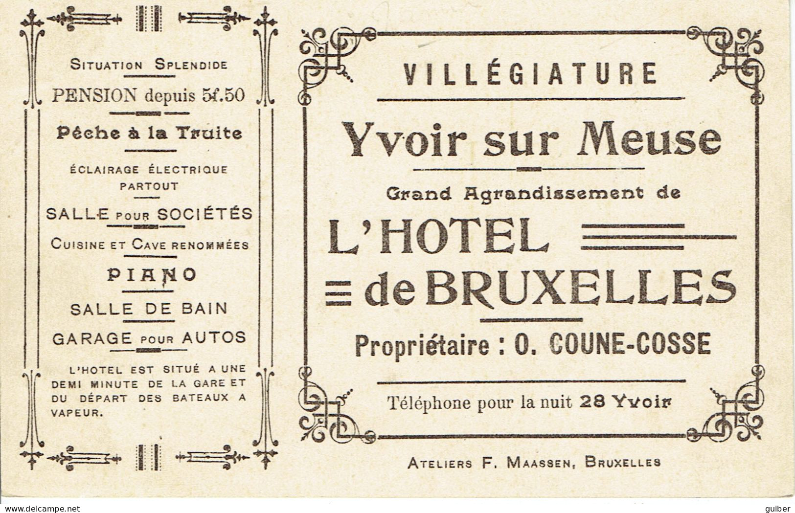 Yvoir Sur Meuse  Hotel De Bruxelles  PUB Au Verso - Yvoir