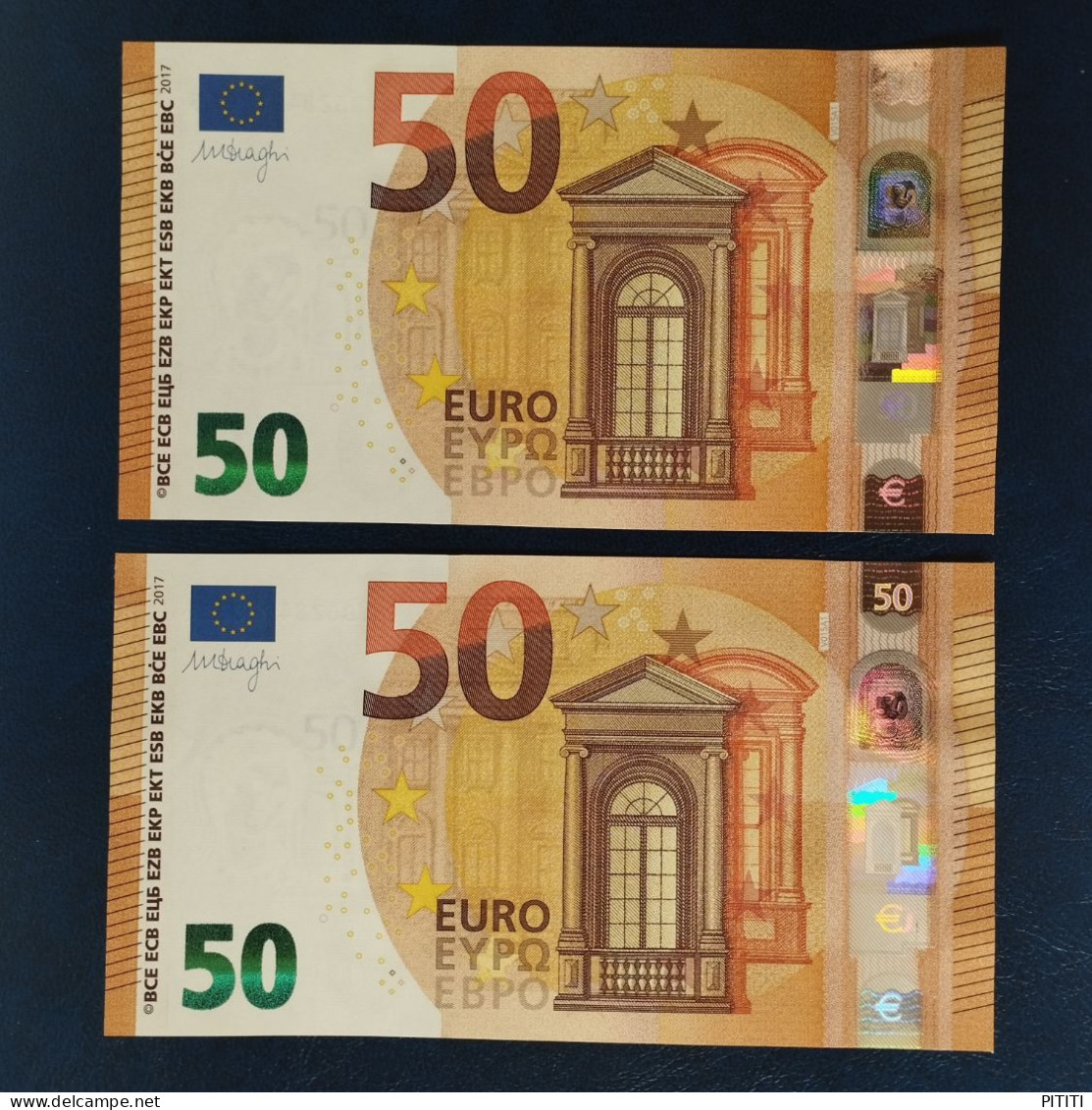 EURO SPAIN 50 V015A1 VB DRAGHI UNC, PAIR CORRELATIVE RADAR2 - 50 Euro