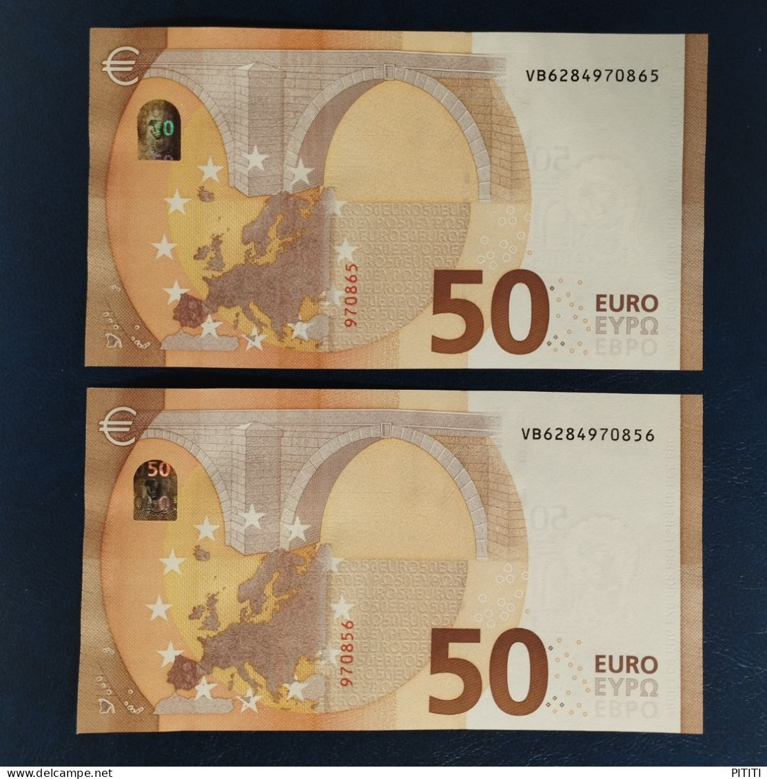 EURO SPAIN 50 V015A1 VB DRAGHI UNC, PAIR CORRELATIVE RADAR2 - 50 Euro